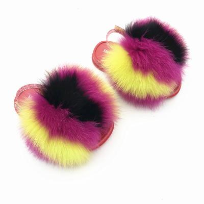 China 2022 Latest Fashion Trend Real Fox Fur Slides Plush Fur Platform Sandal For Women Designer Fur Slides for sale