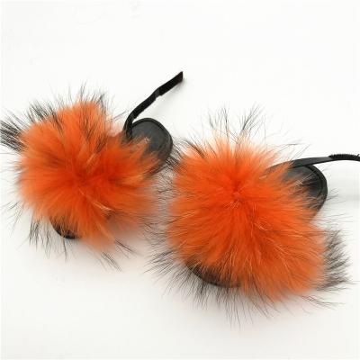 China Fashion Trend Sandals Outdoor Fox Fur Slides Real Fox Fur Slipper For Women Luxury Fur Slides Sandals for sale