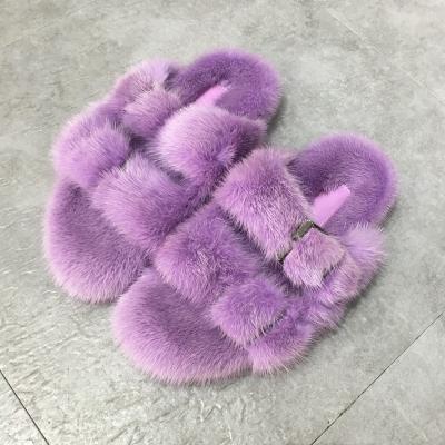 China 2021 Fashion Trend Women Real Fur Buckle Sandals Mink Fur Platform Fur Sandals Luxury Slides for sale