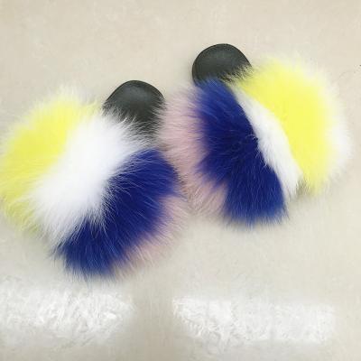 China Baby Toddler Kids Furry Cute Furry Slides Sandals Real Fox Fur Slippers Light Raccoon Fur for sale