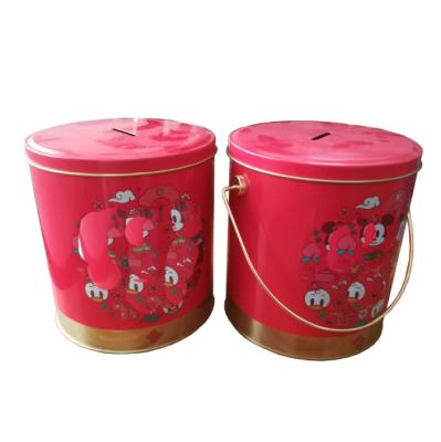 China Wine Barrel Tin Can Bronze Champagne Cooler Round Bucket Metal Tin Cans Food Christmas Popcorn Bucket for sale