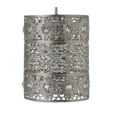 China Antique Casts Beautiful Patterned Shade Cut Flower Crystal Beaded Round Metal Pendant Lampshade for sale