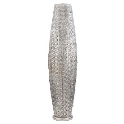 China Traditional Tall Chinese Vase Shape Art Flower Pattern Crystal Grain Decoration Chrome Silver Floor Lamp for sale