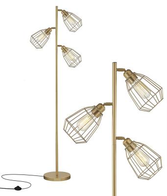 China Modern simple style retro gold iron industrial cage new design floor lamp is good for bedroom, living room and reading room for sale