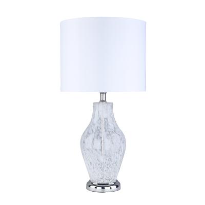 China Lighting Works Snow White Lampbody Metal Table Lamp Wave Point Pattern Glass Bedside Lamp for sale