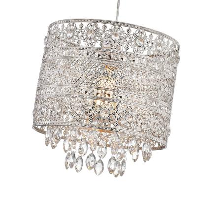 China Metal Light Shade With Crystal Jewel Droplets Chandelier Ceiling Universal Home Suitable Crystal Jewel Droplets Round Shade Decorative Glitter Pendant Light for sale