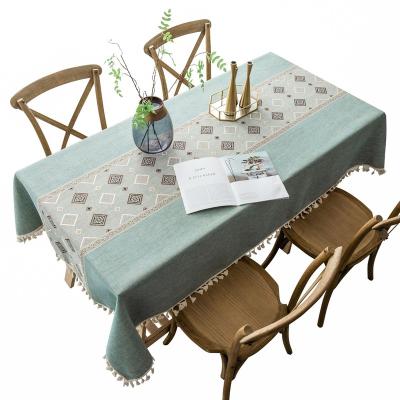 China Cotton Waterproof Border Nordic Canvas Table Cloth Holiday Party Decoration Solid Color Ready-Made Tablecloth for sale