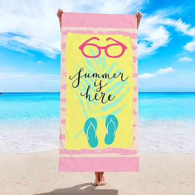 China Single Adult Pink Active Printing Soft Swimming Beach Towel 100% Pure Cotton Kids Safe for sale