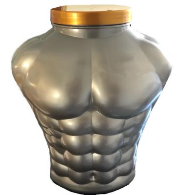 China Empty Muscle Shape Protein Powder Storage Tub 5L Plastic Supplement Bottles for sale