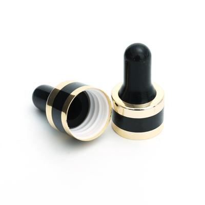 China 18mm 24mm Black Gold Aluminum Metal Essential Oil Dropper Caps With Silicone Nipple for sale