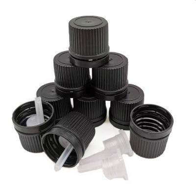 China Black Screw Plastic Bottles Caps Dispensing Covers Lids 18mm W/ Orifice Reducers for sale