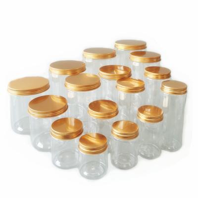 China Aluminum Screw Lid Food Storage Jar Dia 55mm Plastic Clear Tea Coffee Sugar Canisters for sale