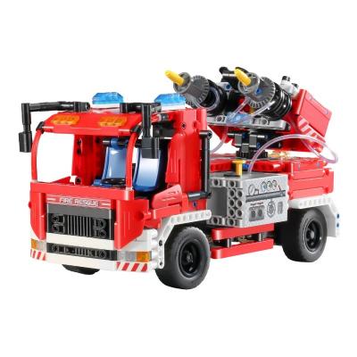 China Top Selling Tech Building Blocks Diy Toy 1288 2 Pcs In 1 Building Block Car Fire Truck With Water Spraying Children Plastic Model Car Toys for sale