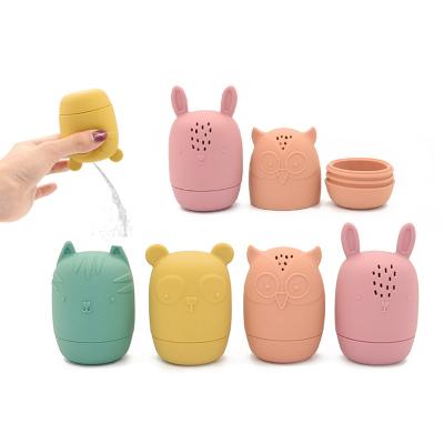 China Custom Logo Animal Silicone Baby Bath Water Spray Tool Toys Spray Water Set Children Infant Bathing Toy Shower for Toddler Kids Gift Sets for sale