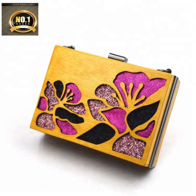 China Clutch China factory new product gold color with flower wooden clutch evening handbag for women for sale