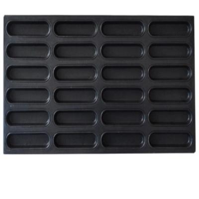 China 1.5mm Nonstick Hot Dog Bun Baking Tray Black Aluminum Bun Pan for sale