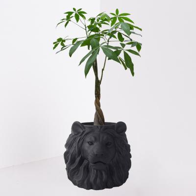 China Indoor Fiber Clay Plant Pots Lion Head Pots Gold Bronze Morden Luxury Decorative Black Pot Animal for sale