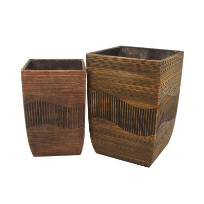 China Retro Plant Plant Pots Wholesale Eco Fiber Clay Pots For Plants Wood Texture Finish Plant Pots for sale