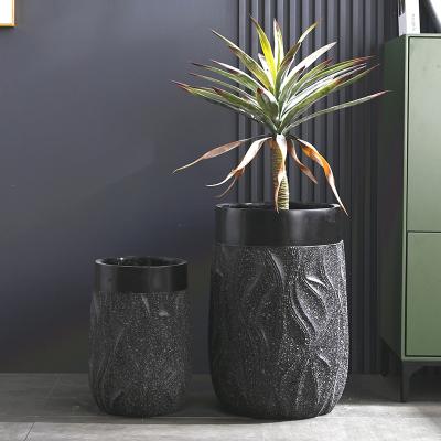 China New Design Modern Flower Pots And Planters Black Pots For Plant Tall Fiber Clay Flower Pots for sale