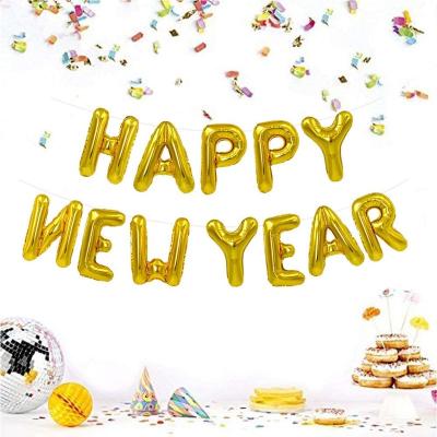 China Hot Selling New Toy Yiwu Design 16inch Gold Advertising Letter Shaped Mylar Helium Balloon 2022 Happy New Years Set For Party Decoration for sale