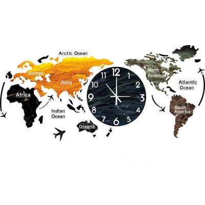 China Creative Home Modern Minimalist World Map Clock Watch Wall Clock For Living Room Wall Hanging Acrylic Material for sale