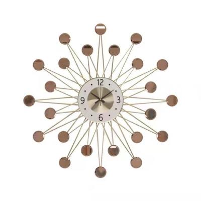 China Mid Century Modern Classic Metal Wall Clock Luxury Gold The Wall Decor Wrought Iron Wall Clock for sale