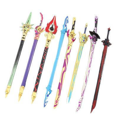 China Retro Student Gift Stationery Prop Child Collection Pen Metal Black Ink Pens Style Game Genshin Impact Cosplay Weapons Sword Model Cosplay for sale