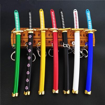 China Roronoa Zoro Sword Anime One Piece Key Chain Toy Buckle With Toolholder Scabbard Katana Saber Car Key Chains Gift One Piece for sale