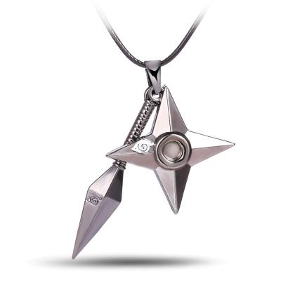 China FASHIONABLE Leather Rope Ninja Cosplay Jewelry Wholesale Konoha Logo Uzumaki Itachi Sasuke Anime Kunai Stinger Necklace Shuriken Weapon Pendant for sale