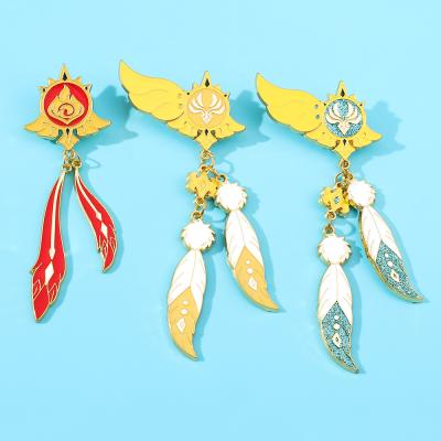 China ALLOY Games Genshin Impact Badge Metal Alloy Brooches Shape Enamel Feather Pins Cosplay Jewelry for sale