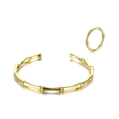 China TRENDY Hot Selling S925 Sliver Sterling Hypoallergenic Jewelry 18k Gold  Plated Bamboo Cuff Bracelet Bangle For women for sale