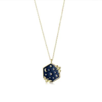 China TRENDY European and American Simple Retro Enamel Blue Star Moon Sun Enamel Pendant Necklace Jewelry for Women for sale