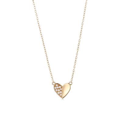 China TRENDY 925 Sterling Silver Gold Plated Personalized Engraved Love Pave Folded Heart Pendant Necklace for sale