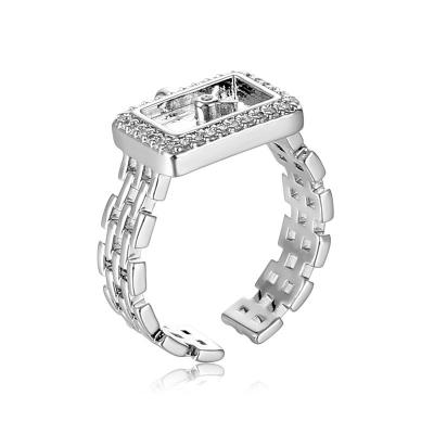 China TRENDY Korean Design Square Geometric Sliver Sterling Ring Ladies Fashion Personality Watch Chain Clock Ring for sale