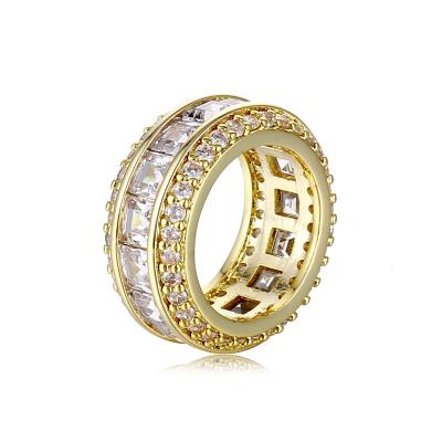 China TRENDY Hiphop 925S Jewelry 18K Gold Plated Five Rows Square Band Ring Iced Out Hollow Micro Pave Zircon Jewelry Eternity Men Ring Band for sale