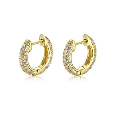 China Hiphop Hot Sale Thick  Wide 18k Gold Plated S925 Jewelry for Women Micro Paved 925 Silver Diamond Hoop Earrings for sale