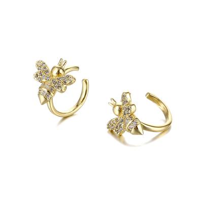 China Cute Hot Selling Luxury Honeybee Jewelry Cubic Zirconia Rhinestone Crystal S925 Sterling Silver Bee Clip on Earrings for sale