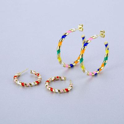 China Cute Best Selling Gold Plating Stainless Steel Drop Round Clip On Earrings Titanium Steel Oil Dripping Enamel Twist Hoop Earring for sale