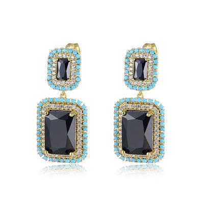 China Cute Lady's Drop Earrings with Bright Blue Zircon Delicate Design Accessories for Party Luxury Party Sliver Jewelry for sale