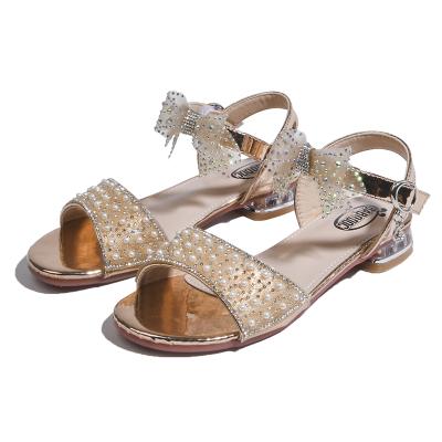 China Little Girl Princess Diamond Shoes Breathable Kids Glitter Beading PVC Crystal Slide Flat Sandals for sale