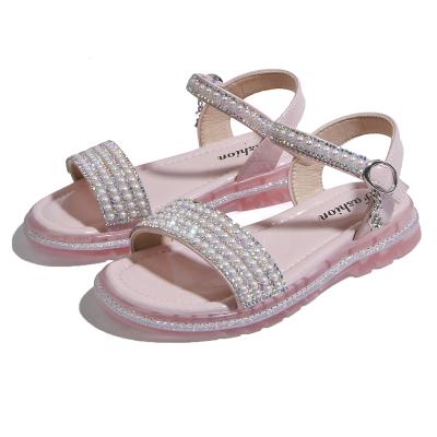 China Unique Princess Breathable Design Rhinestone PU Slide Sandals Bead Shiny Cute Girls Sandals Shoes for sale