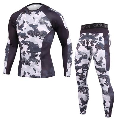 China 2021 New Fashion Quick Dry Long Sleeve Breathable Tight Stretchy Two Piece Sets Suit Men Gym Fitness Suit for sale