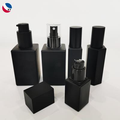 China Personal Care 1oz 2oz 3oz 4oz Luxury Matte Black Cosmetic Skin Care Serum Packaging Glass Bottle for sale