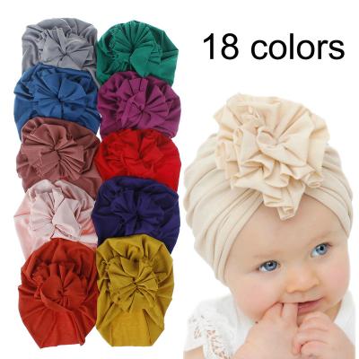 China Big Flower Flower Band Hair Knot Hat Turban Baby Hospital Nursery Cotton Elastic Headwraps Soft Solid Baby Soft Solid Headband For Baby for sale