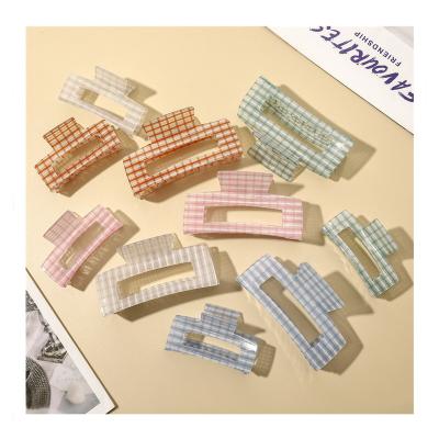 China New Hair Decoration Plaid Rectangle Large Multicolor Acetate Hair Claw Clips Hair Claw Clips Hold Claw Clip for sale