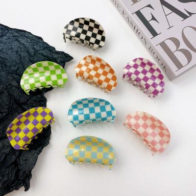 China European Women and American Style Checkerboard Hair Claw Clip Acetate Claw Clip Custom Hair Claw Clips for sale