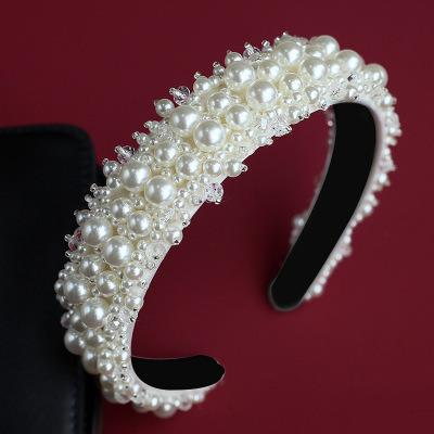 China Exquisite Rhinestone Bridal Headband Pearl Hair Ornament Baroque Wedding Tiara for sale