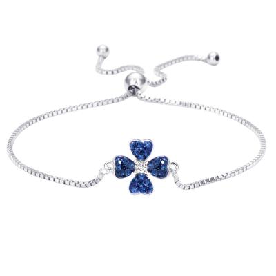 China TRENDY Minimal Handmade Jewelry Personalized Adjustable 925 Sterling Silver Four Leaf Flower Bracelet Wholesale for sale