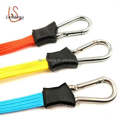 China Exterior is PP; inside China manufacture professional 18mm flat elastic rubber or latex bungee cords with hook for sale