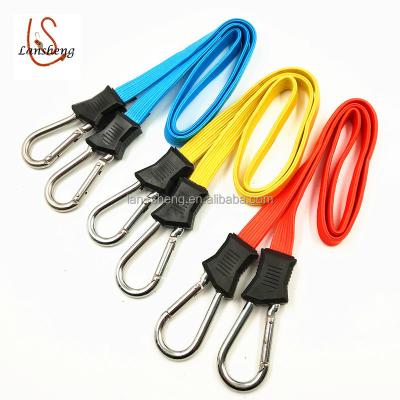 China Exterior is PP; inside heavy duty flat rubber or latex 18mm stretch bungee cord with carabiner hook for sale